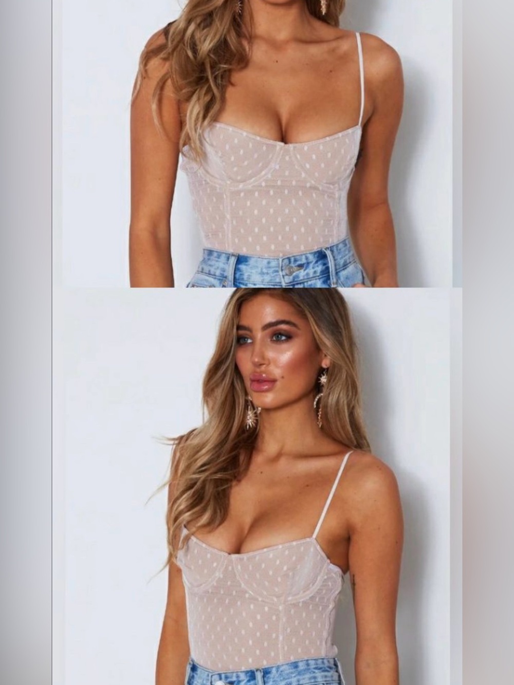 White Fox Nude Polka Dot One-Piece top S